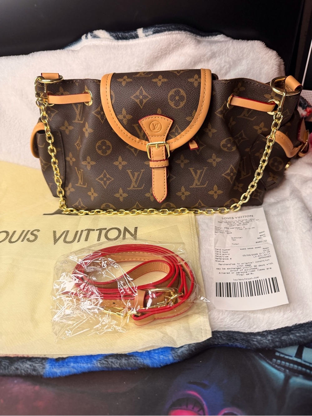 Brown Monogram Canvas Crossbody Bag with Gold Chain